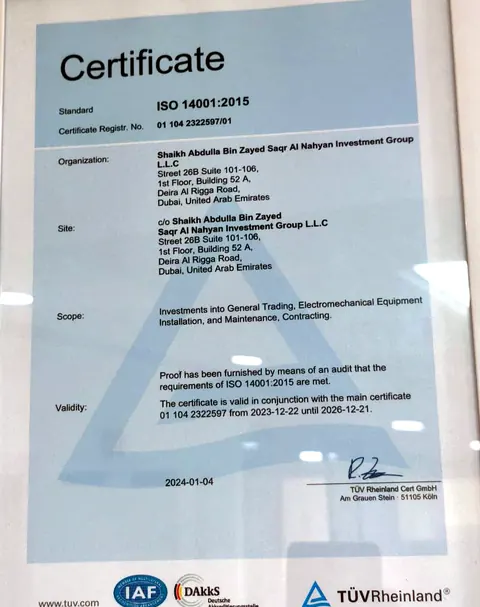 ISO 14001:2015 certificate