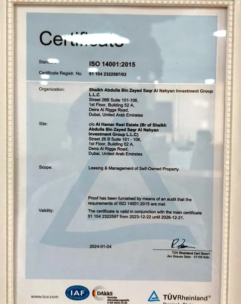 ISO 14001:2015 certificate