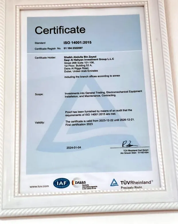 ISO 14001:2015 certificate