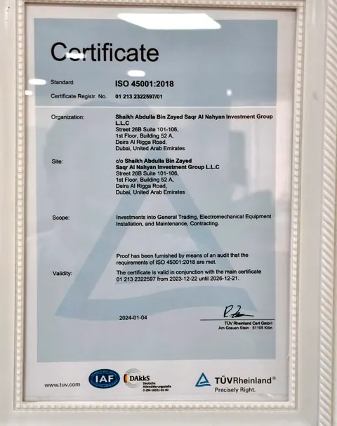 ISO 45001:2018 certificate