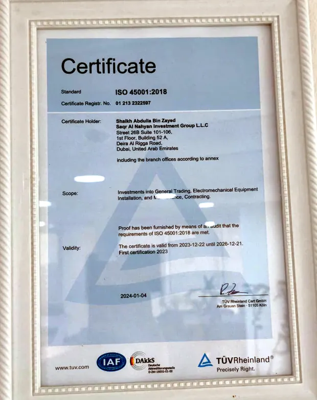 ISO 45001:2018 certificate